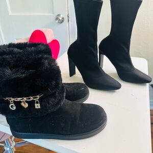 Black bootie’s BUNDLE !! Faux Fur Ankle Boots with Charms & sleek high heel boot